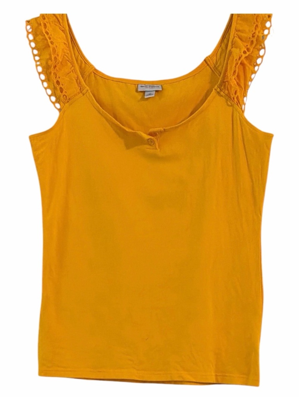 Isaac Mizrahi Marigold Yellow Eyelet Ruffle Henley Tank Top M